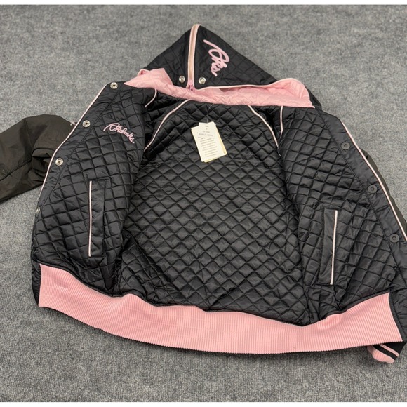 Akdmks Vintage Black Pink Quilted Hooded Bomber Jacket‎ Varsity Style Women's M - Picture 6 of 14
